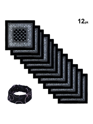 100% Cotton Head Wrap Bandanas 12 Pack with Tube Face Mask/Headband